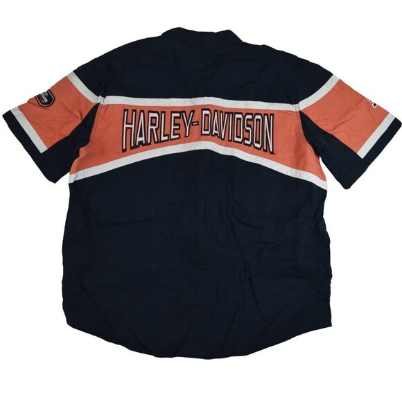 Harley Davidson Racing Shirt Short Sleeve Embroidered XL Cotton Twill - Picture 2 of 7